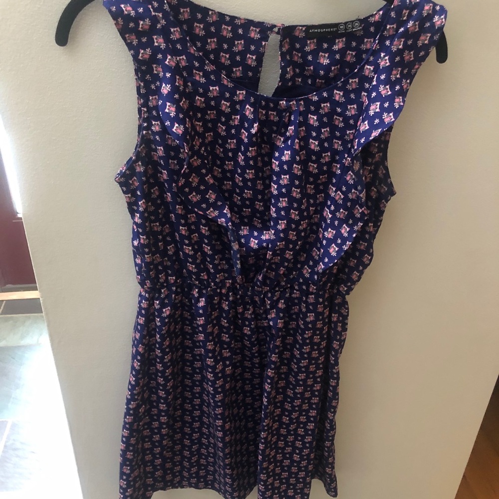 Owl Dress- Navy & Pink- Medium